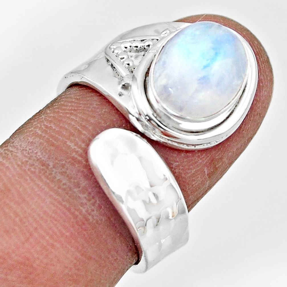 925 silver 4.30cts solitaire natural moonstone adjustable ring size 6 r49738