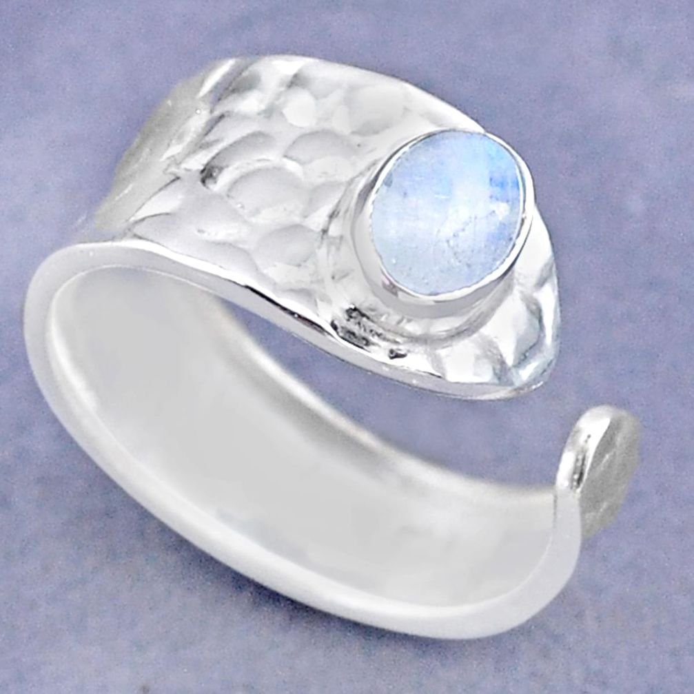 925 silver 1.46cts solitaire natural moonstone adjustable ring size 7.5 t47340