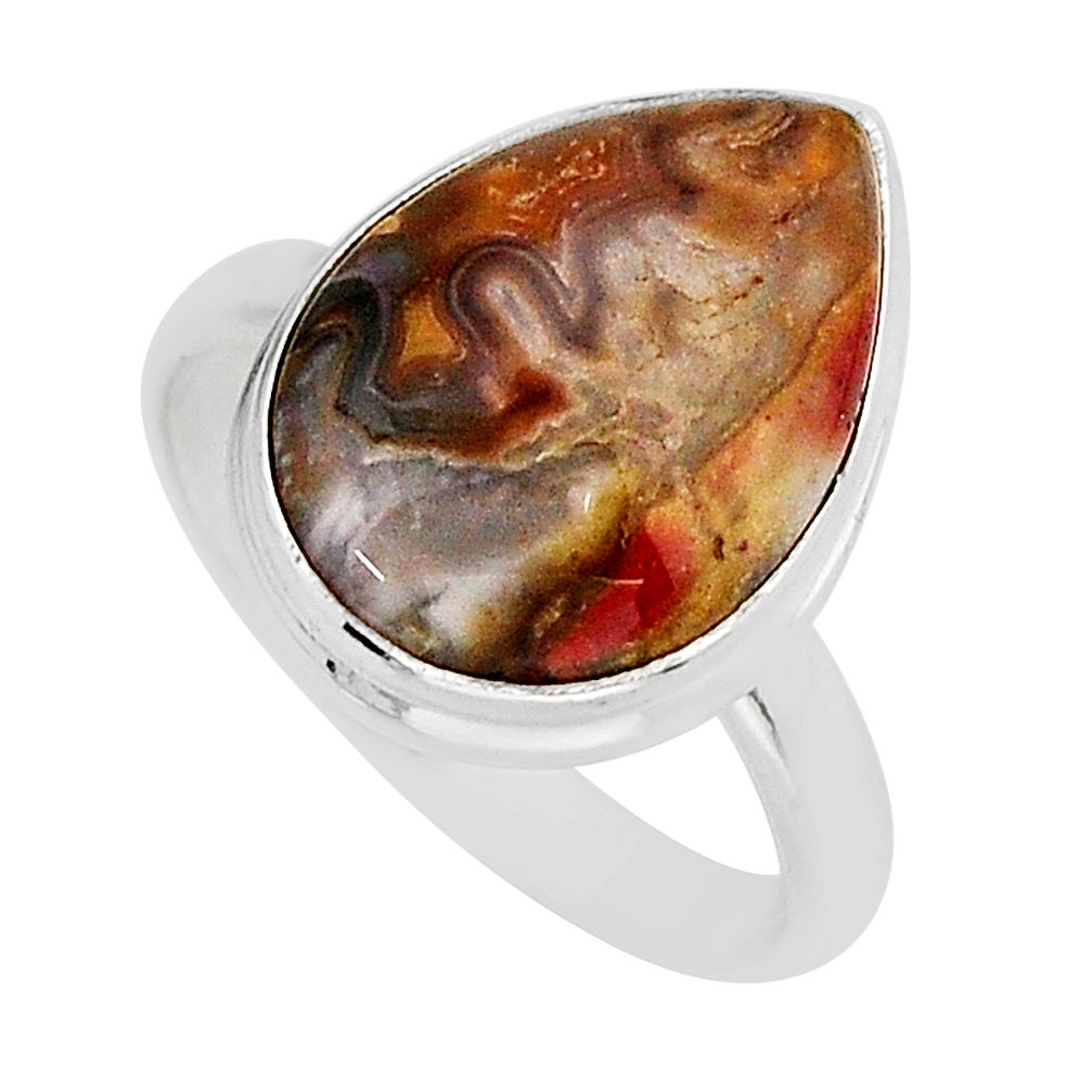 925 silver 11.46cts solitaire natural moroccan seam agate ring size 10.5 y68982
