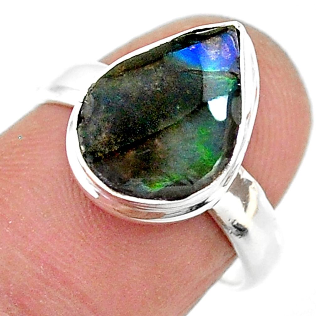 925 silver 4.67cts solitaire natural multi color ammolite ring size 7 t18824