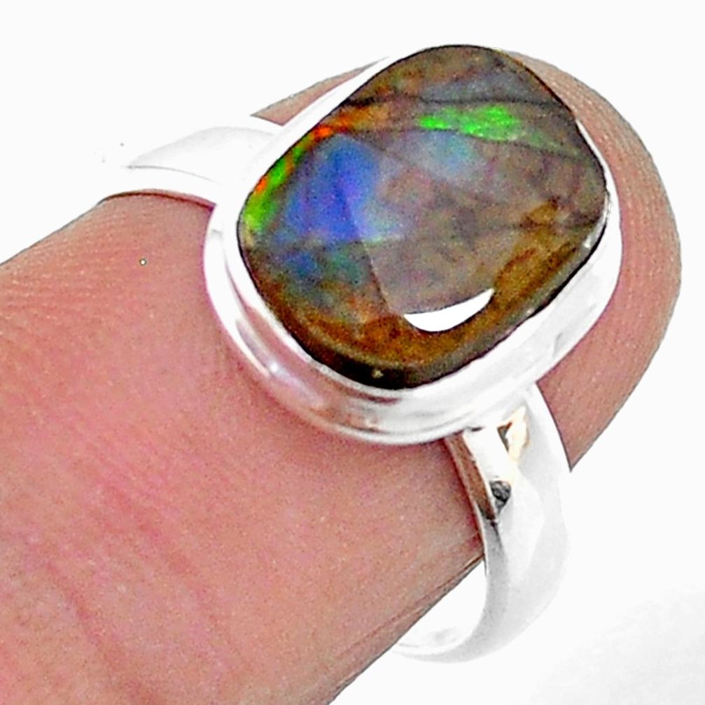 925 silver 4.82cts solitaire natural multi color ammolite ring size 7 t18831