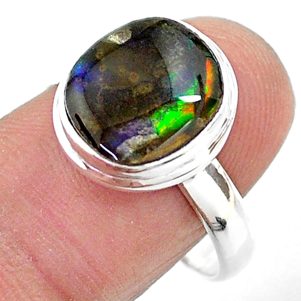 925 silver 5.58cts solitaire natural multi color ammolite ring size 9 t18835