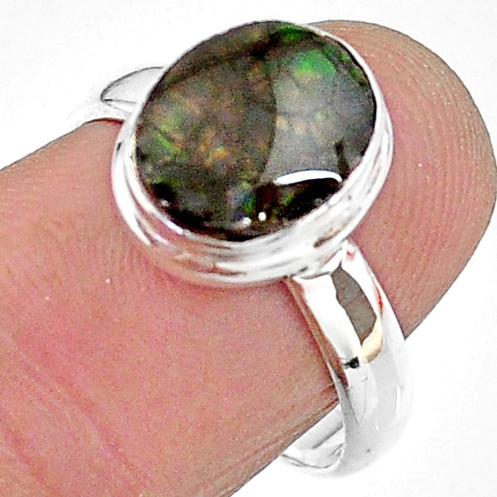 925 silver 4.34cts solitaire natural multi color ammolite ring size 7.5 t18855