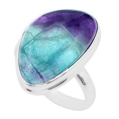 925 silver 17.73cts solitaire natural multi color fluorite ring size 10 u38628