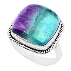 925 silver 12.65cts solitaire natural multi color fluorite ring size 8 u38588