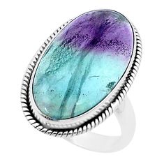 925 silver 13.34cts solitaire natural multi color fluorite ring size 8.5 u38530