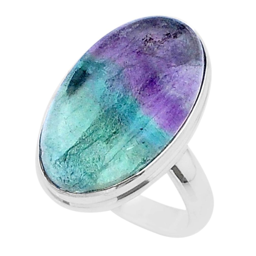 925 silver 14.41cts solitaire natural multi color fluorite ring size 7.5 u38611