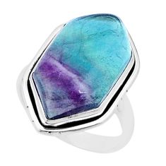 925 silver 16.59cts solitaire natural multi color fluorite ring size 8.5 u38677