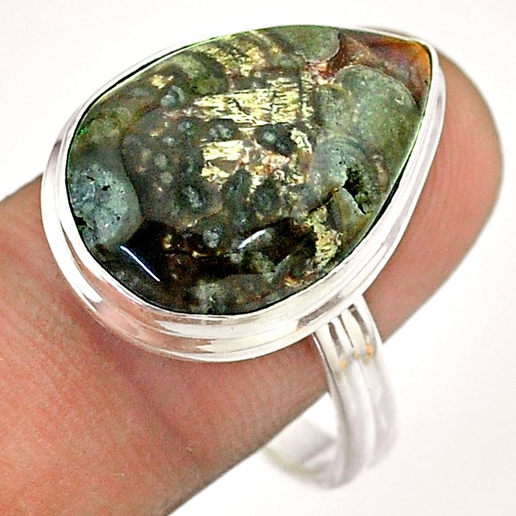 925 silver 14.50cts solitaire natural mushroom rhyolite pear ring size 11 t54503