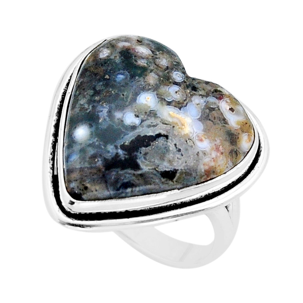 925 silver 18.47cts solitaire natural ocean sea jasper heart ring size 10 y67235