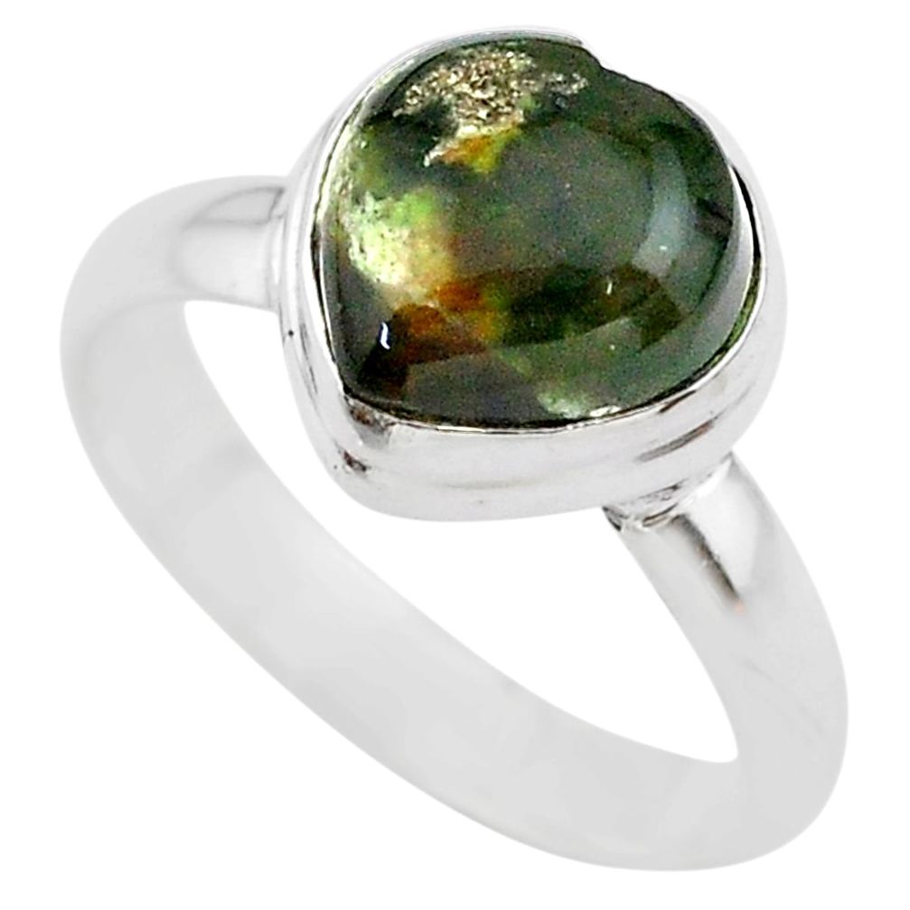 925 silver 4.67cts solitaire natural ocean sea jasper heart ring size 8 t29220