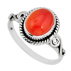 925 silver 3.96cts solitaire natural orange cornelian oval ring size 8 y77031