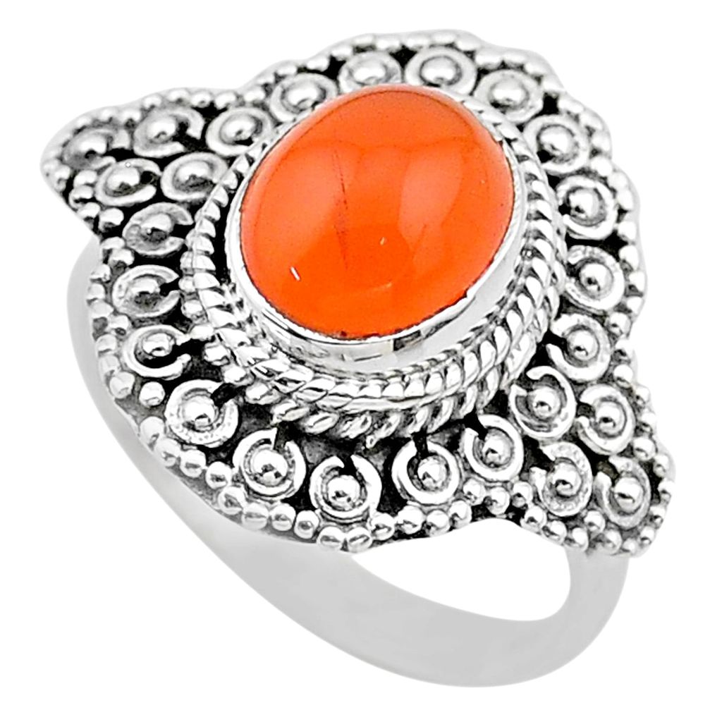 925 silver 4.07cts solitaire natural orange cornelian ring size 8 t20124