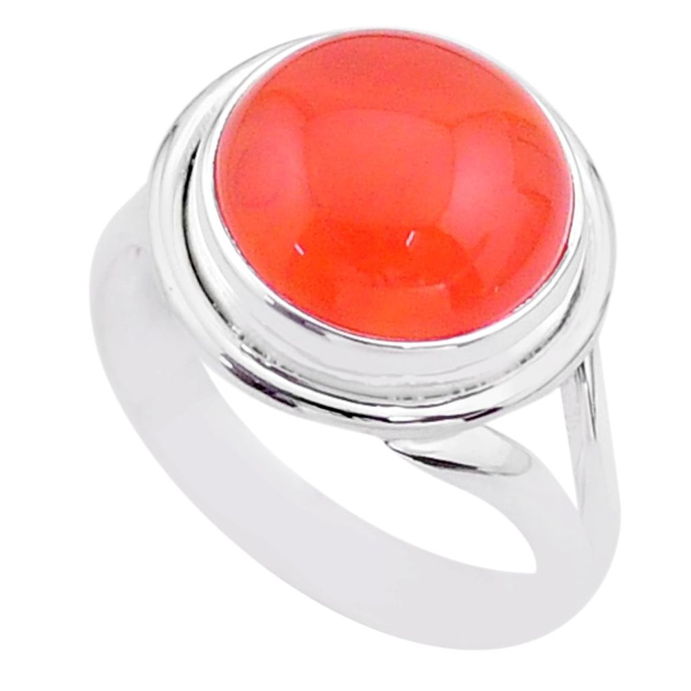 925 silver 6.04cts solitaire natural orange cornelian round ring size 8 t45964