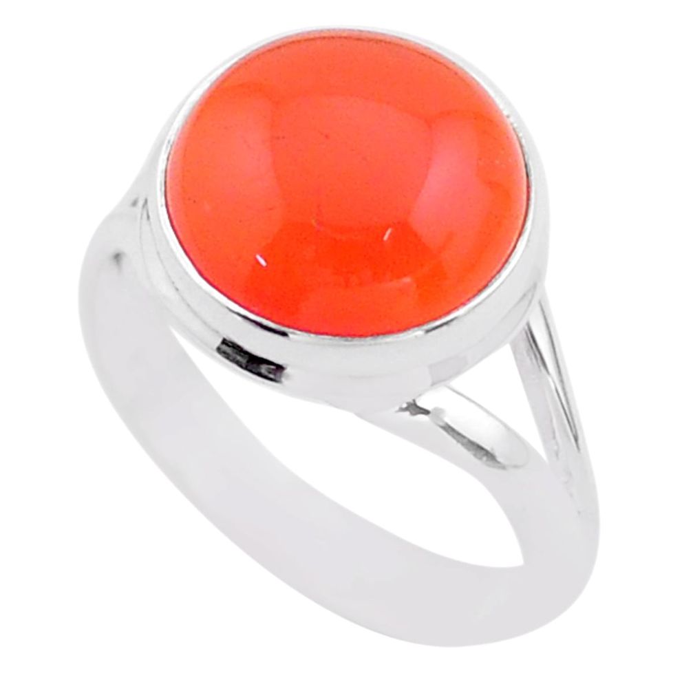 925 silver 6.30cts solitaire natural orange cornelian round ring size 8.5 t45951