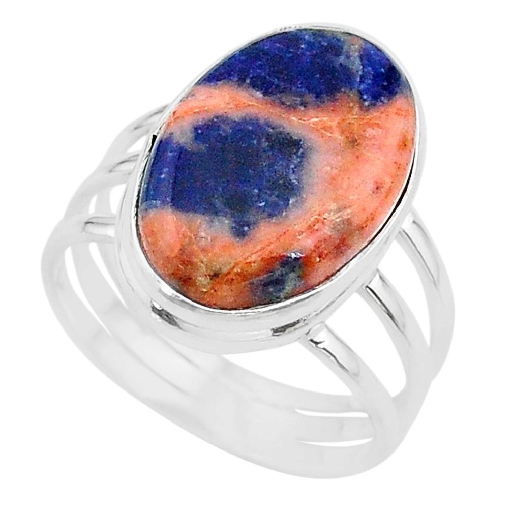 925 silver 14.88cts solitaire natural orange sodalite oval ring size 11.5 t17817