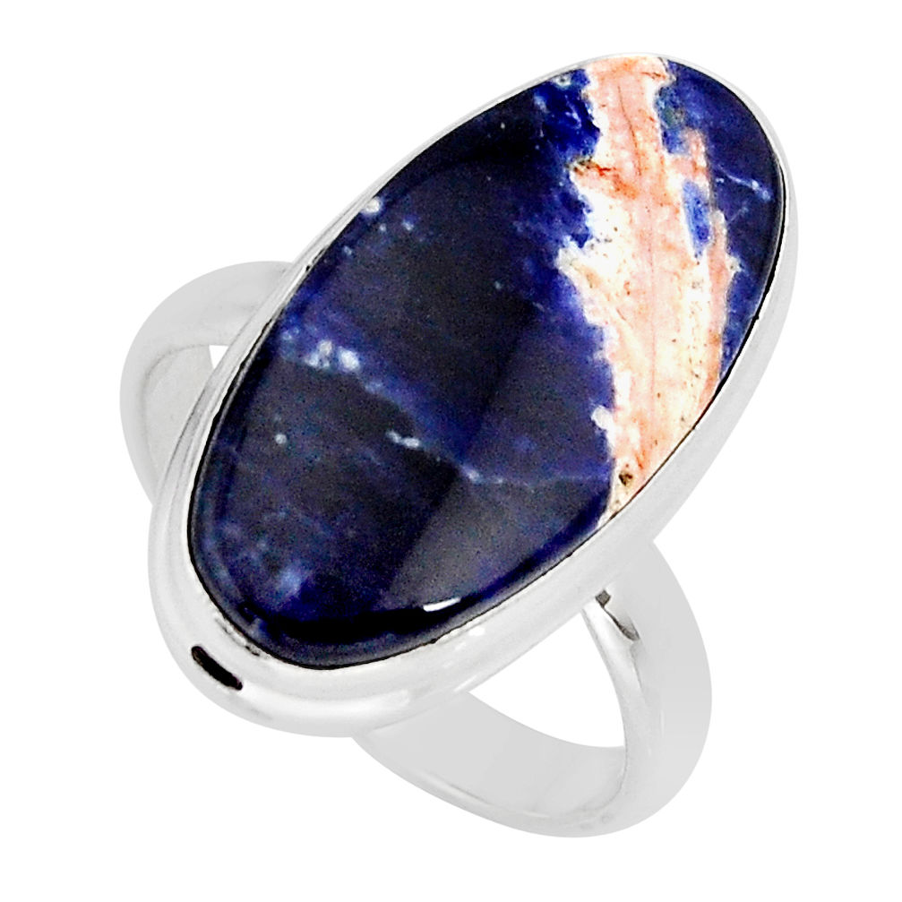 925 silver 13.84cts solitaire natural orange sodalite oval ring size 8.5 y69634