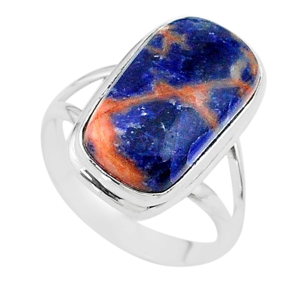 925 silver 12.31cts solitaire natural orange sodalite ring size 10 t17805