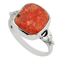 925 silver 5.87cts solitaire natural orange sunstone cushion ring size 7 y76268