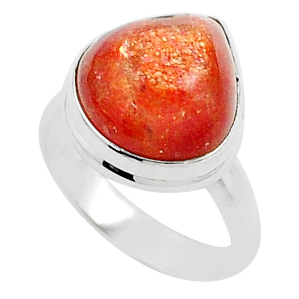 925 silver 5.54cts solitaire natural orange sunstone heart cocktail ring size 6 u21899