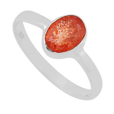 925 silver 1.92cts solitaire natural orange sunstone oval ring size 8.5 n37366