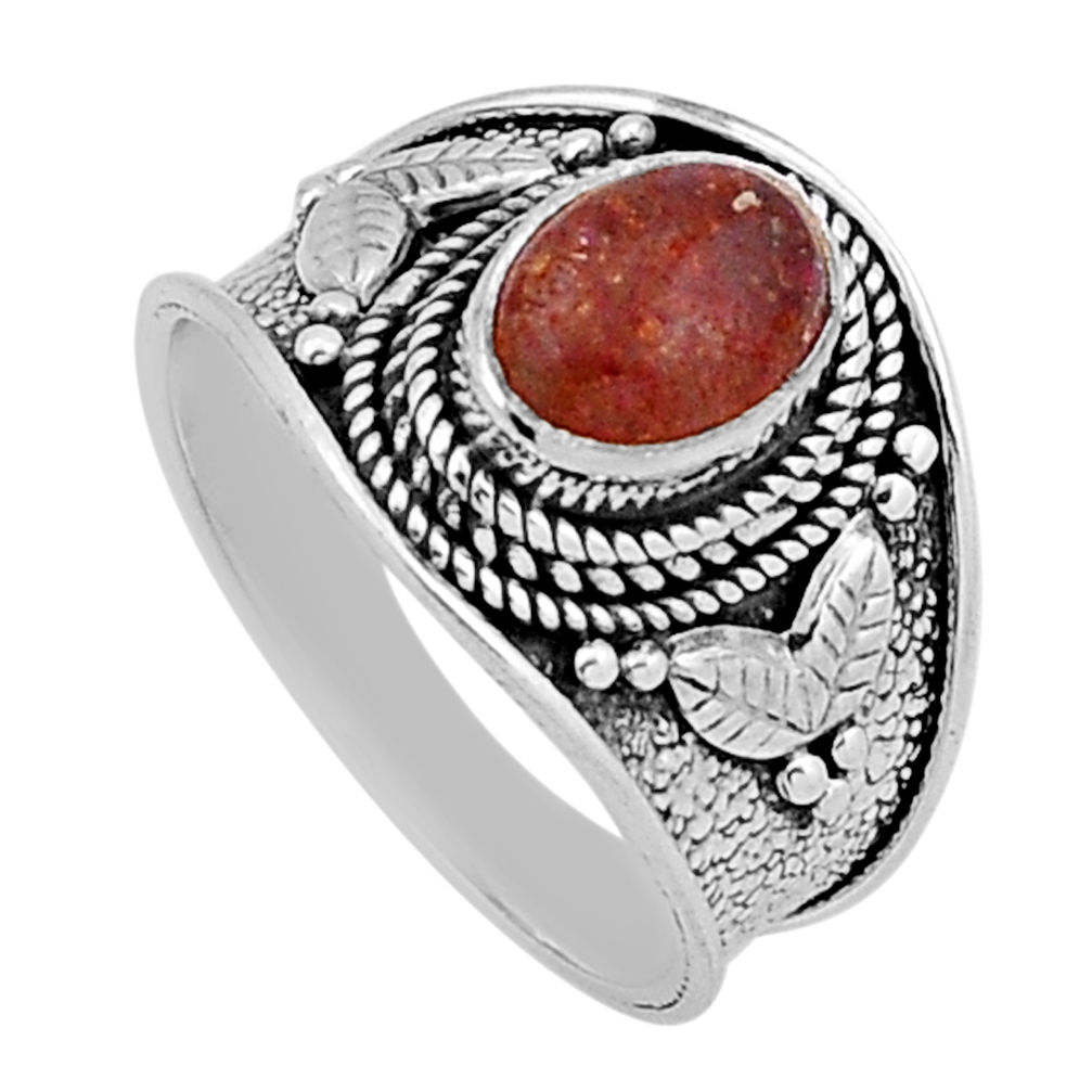 925 silver 1.92cts solitaire natural orange sunstone oval ring size 6.5 n42895
