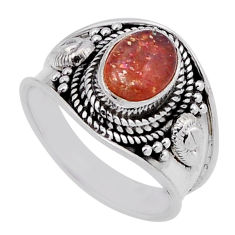 925 silver 2.04cts solitaire natural orange sunstone oval ring size 6 n42906