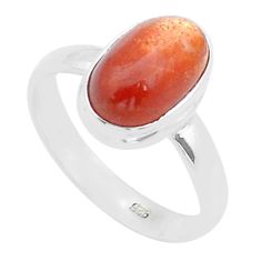925 silver 4.52cts solitaire natural orange sunstone oval ring size 8 u60511