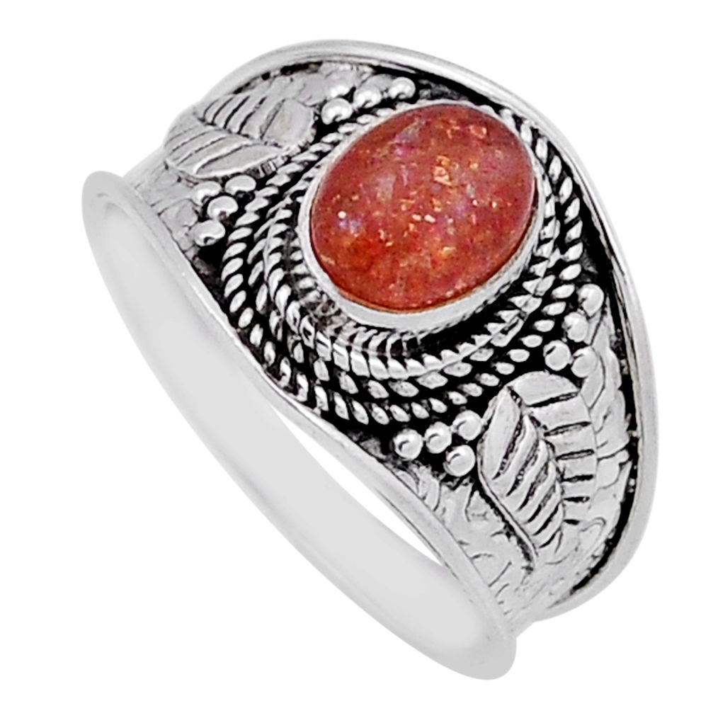 925 silver 2.08cts solitaire natural orange sunstone oval ring size 9 n42912