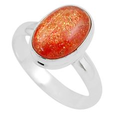 925 silver 4.69cts solitaire natural orange sunstone oval ring size 8.5 u21886