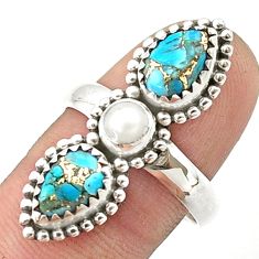 925 silver 6.07cts solitaire natural pearl copper turquoise ring size 9 u40959