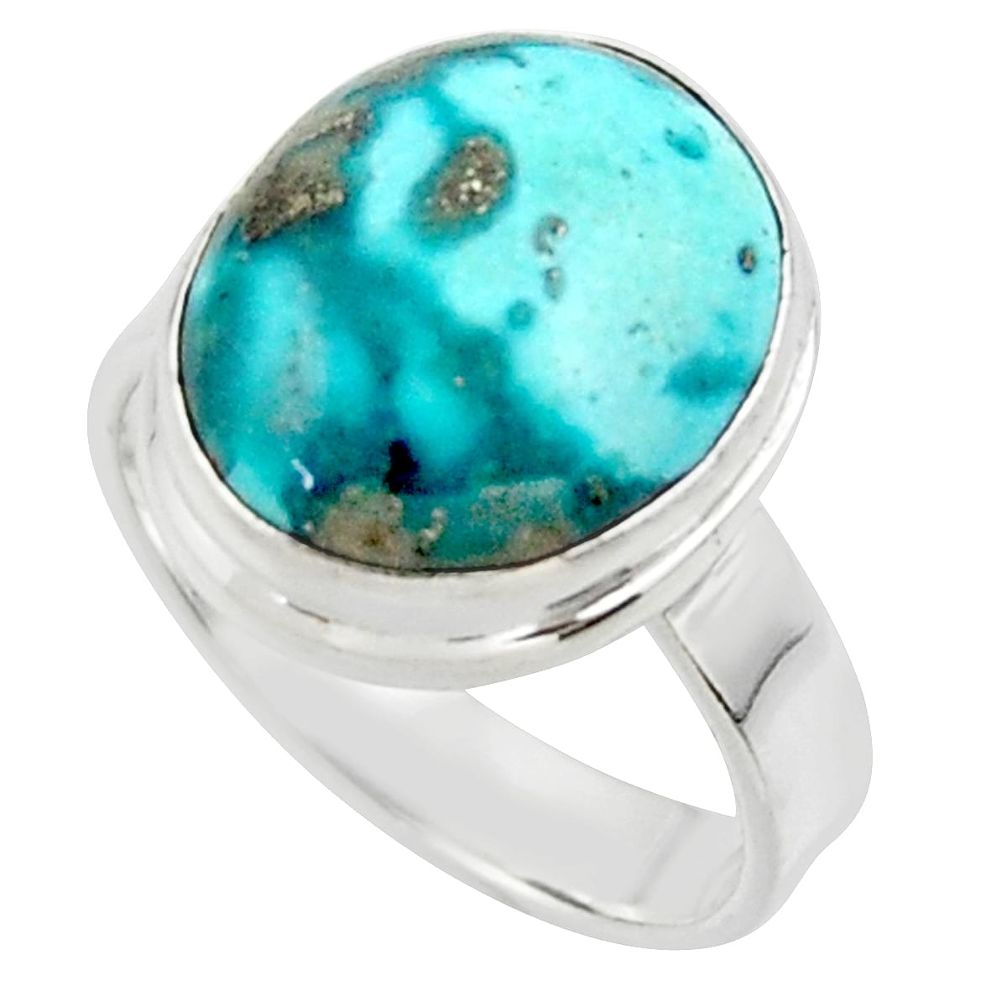 925 silver 9.10cts solitaire natural persian turquoise pyrite ring size 8 r49225