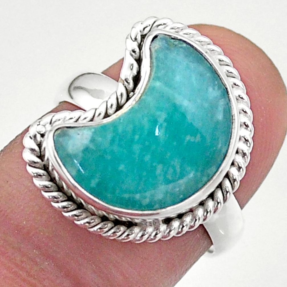 925 silver 5.38cts solitaire natural peruvian amazonite moon ring size 7 t47644