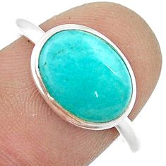 925 silver 4.26cts solitaire natural peruvian amazonite oval ring size 8 u45268