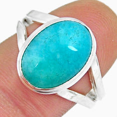 925 silver 6.34cts solitaire natural peruvian amazonite oval ring size 8 y7354