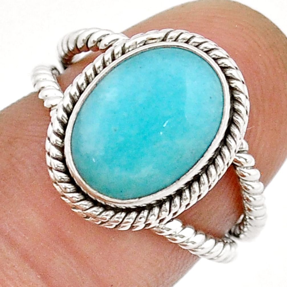 925 silver 5.13cts solitaire natural peruvian amazonite ring size 6.5 u90674