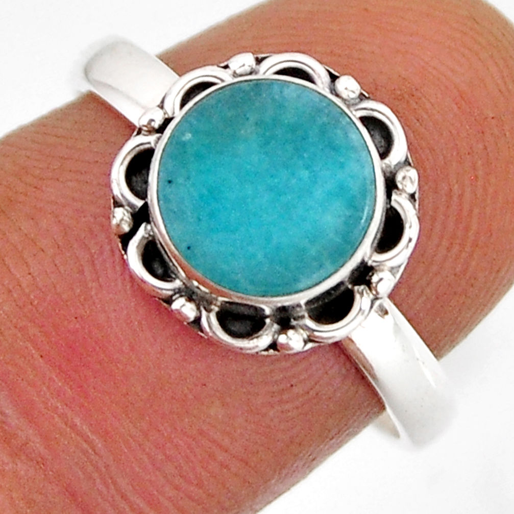 925 silver 3.01cts solitaire natural peruvian amazonite ring size 7.5 y78173
