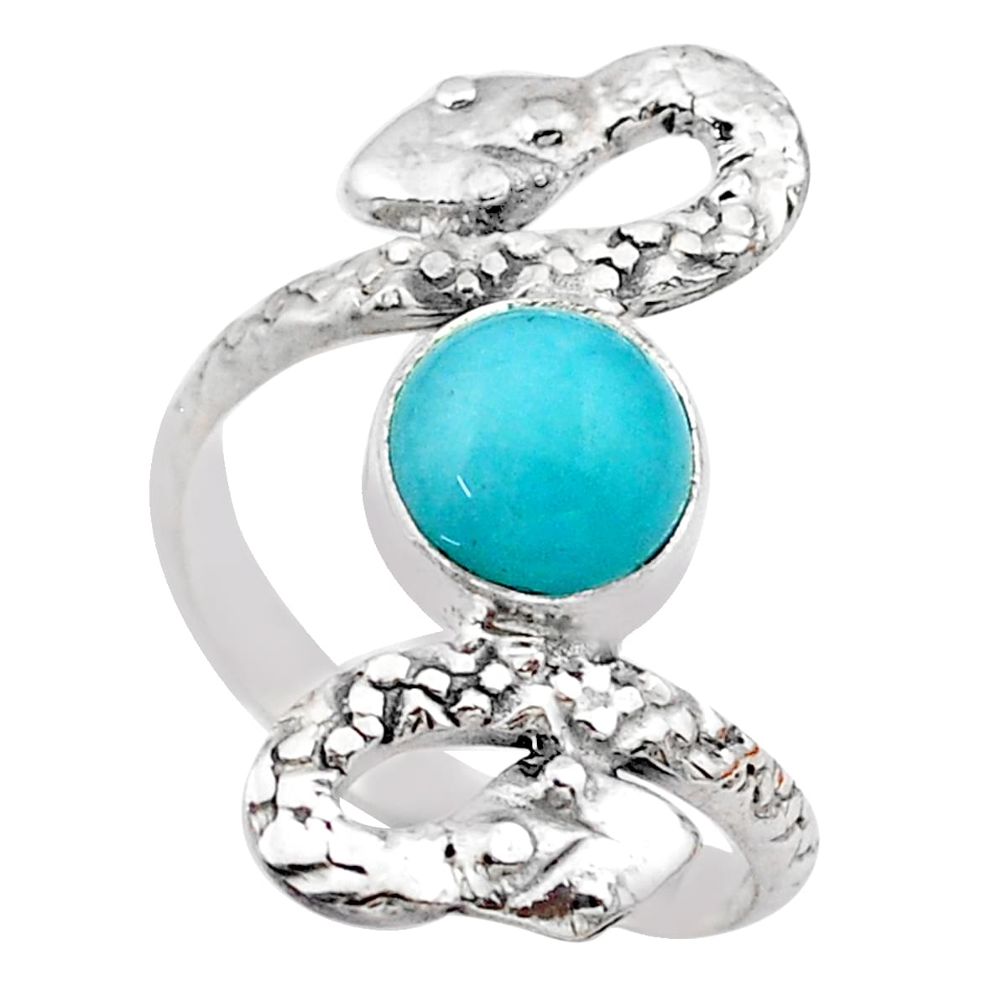 925 silver 3.01cts solitaire natural peruvian amazonite snake ring size 8 t31964