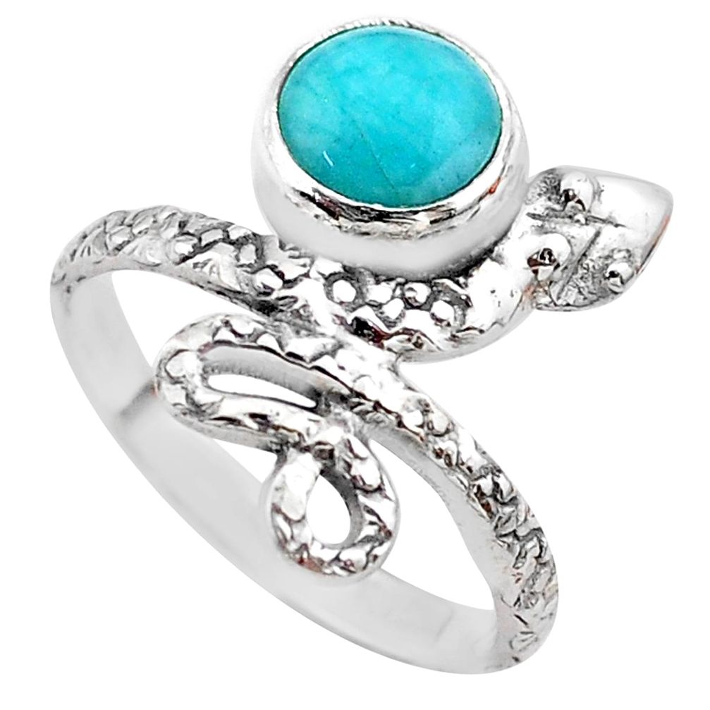 925 silver 3.12cts solitaire natural peruvian amazonite snake ring size 8 t31968