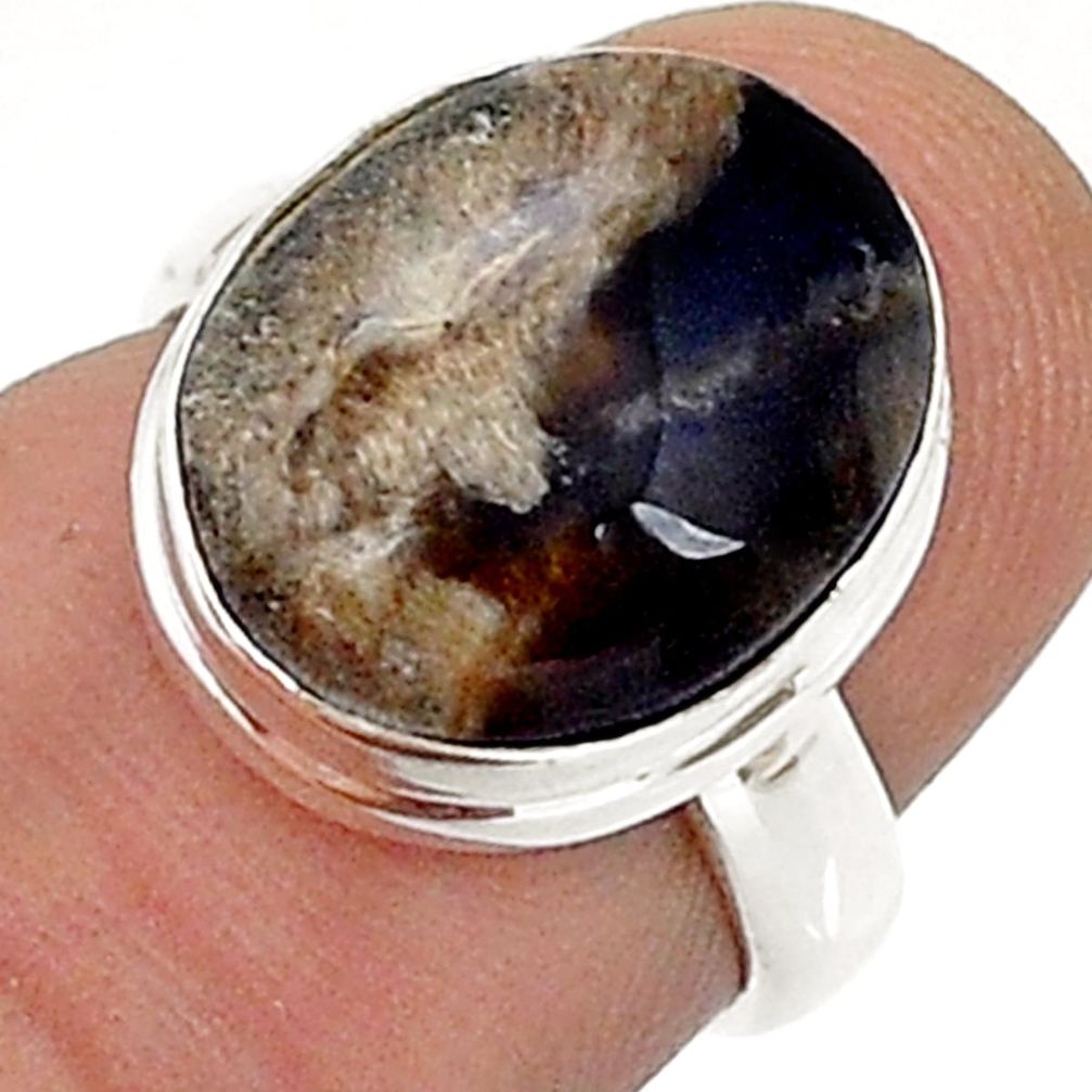 925 silver 6.57cts solitaire natural petrified palm wood oval ring size 5 u78352