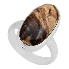 925 silver 7.06cts solitaire natural petrified palm wood oval ring size 6 y95900