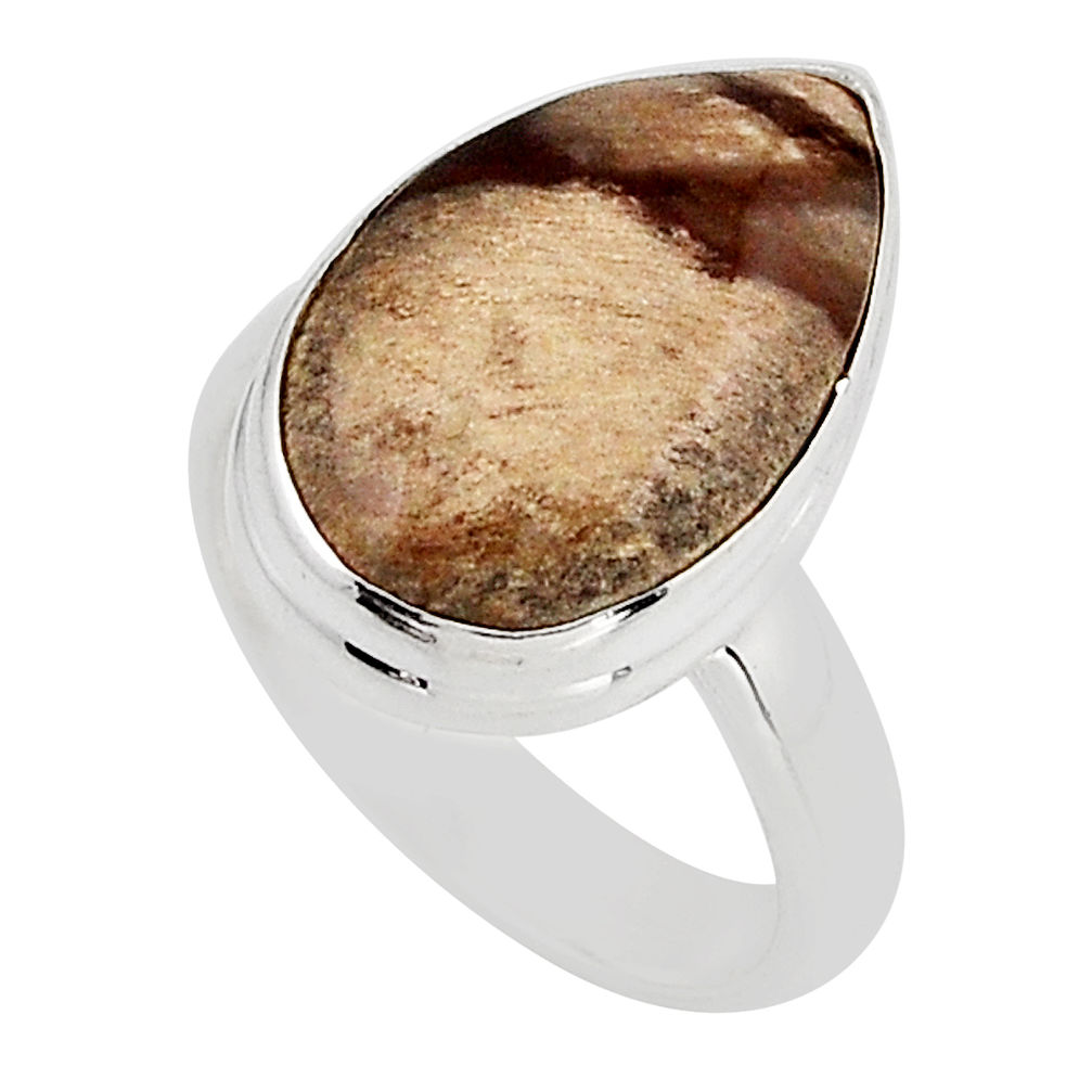 925 silver 7.54cts solitaire natural petrified palm wood pear ring size 6 y95591