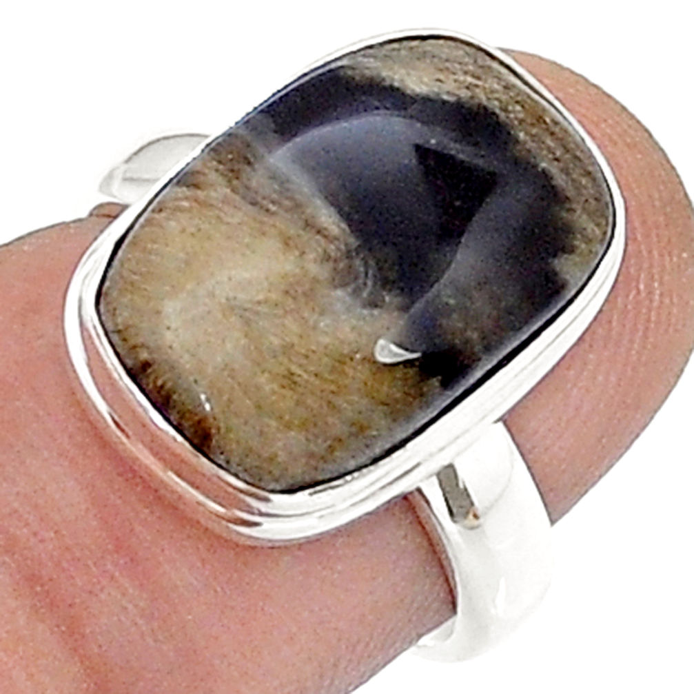925 silver 6.04cts solitaire natural petrified palm wood ring size 6 u78348