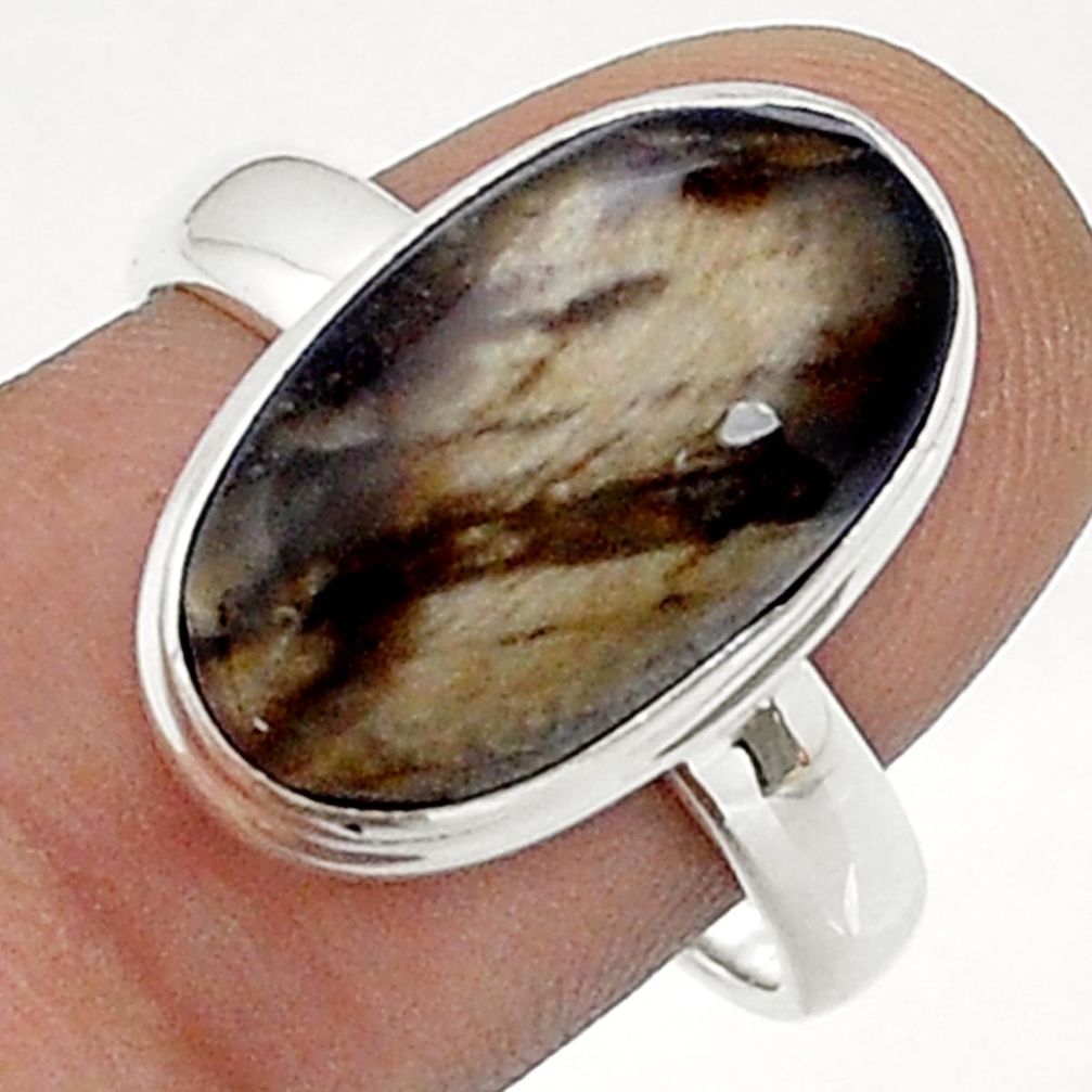 925 silver 7.87cts solitaire natural petrified palm wood ring size 9 u78384