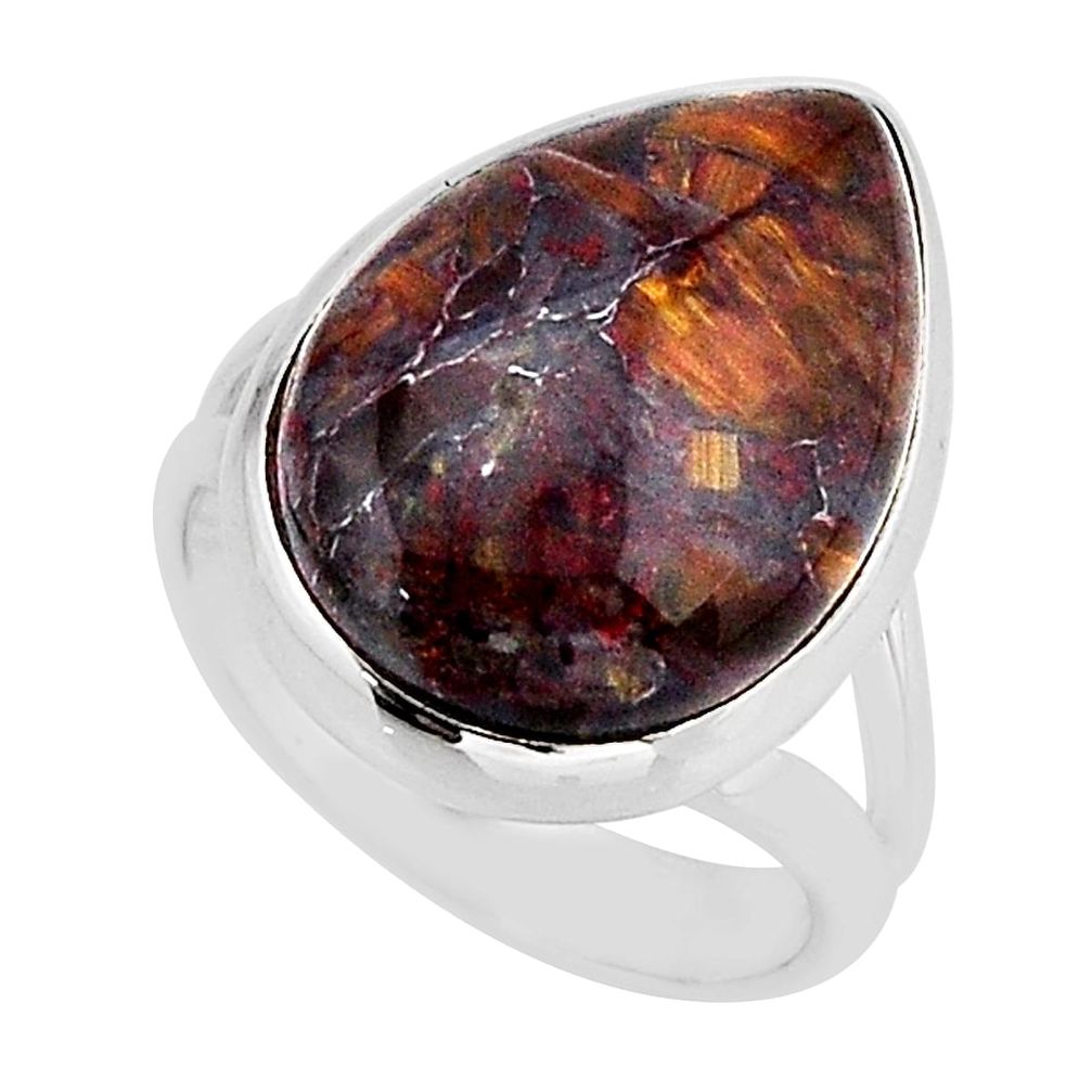 925 silver 12.36cts solitaire natural pietersite (african) ring size 6 y72010
