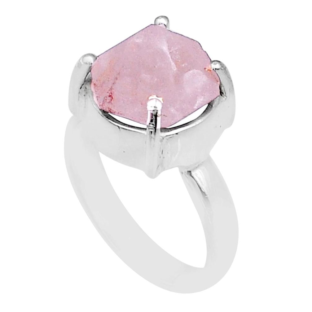 925 silver 5.85cts solitaire natural pink beta quartz fancy ring size 7 u67111