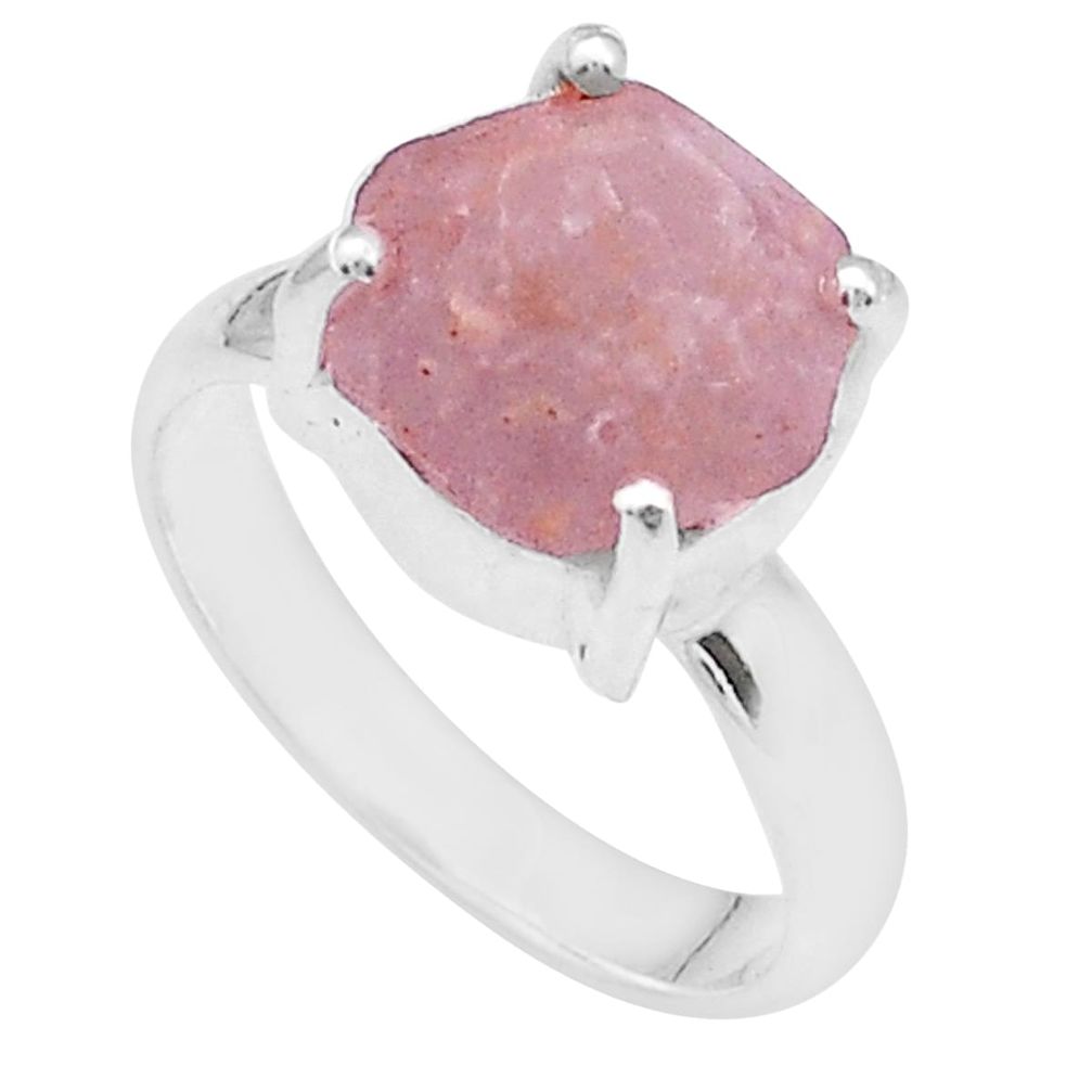 925 silver 5.87cts solitaire natural pink beta quartz fancy ring size 7.5 u67108
