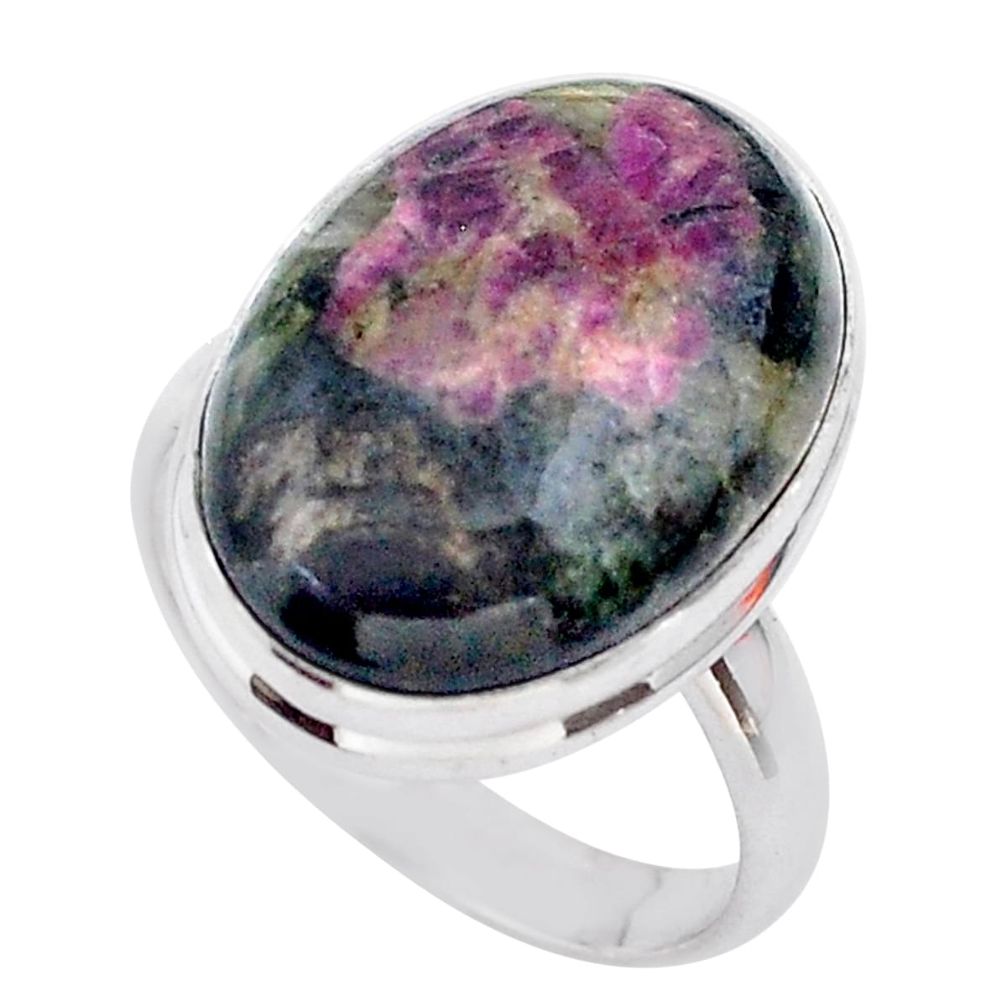 925 silver 14.47cts solitaire natural pink eudialyte oval ring size 8.5 t28004