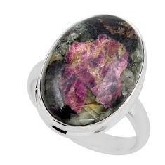 925 silver 15.09cts solitaire natural pink eudialyte oval ring size 8.5 y48086