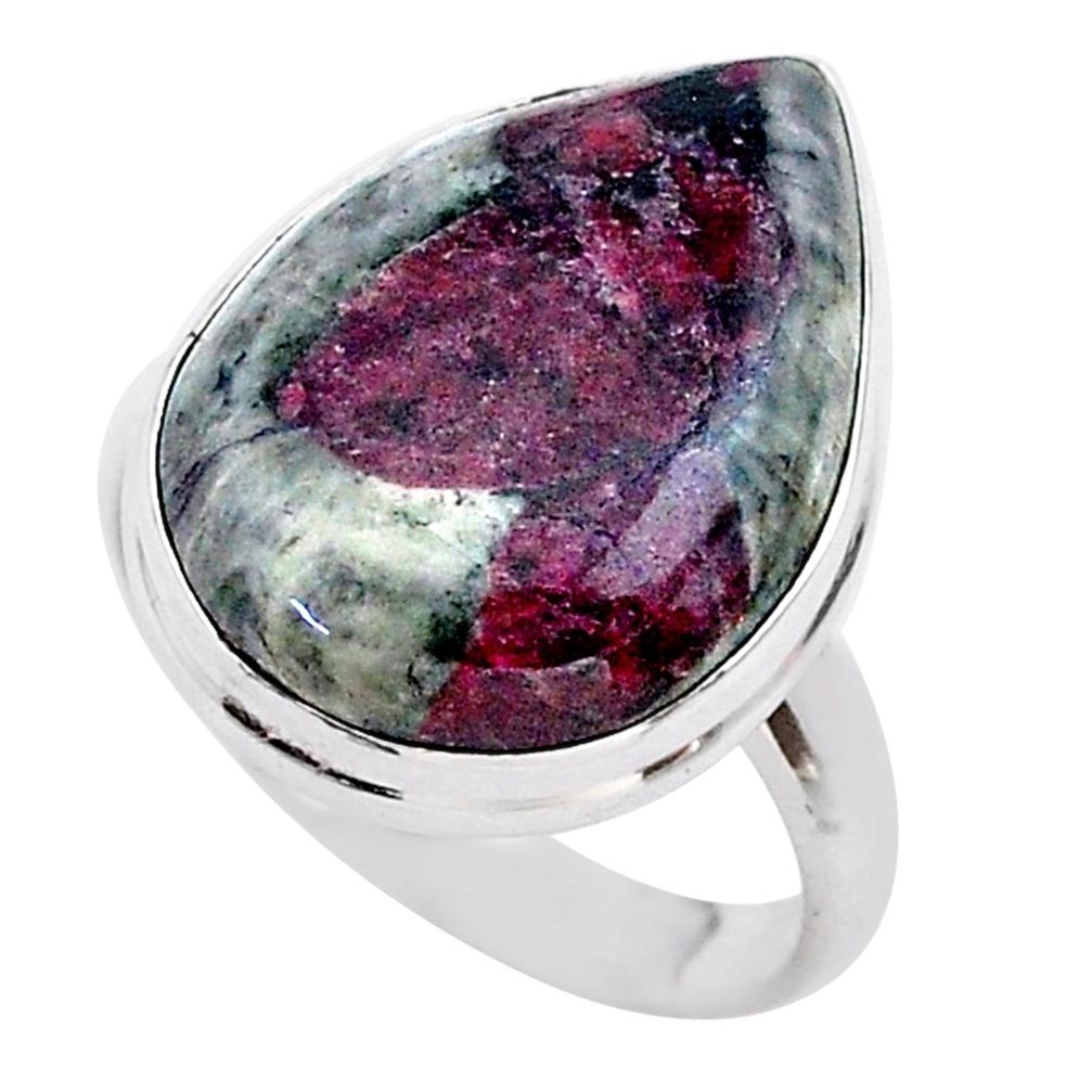 925 silver 13.27cts solitaire natural pink eudialyte pear ring size 9 t28011